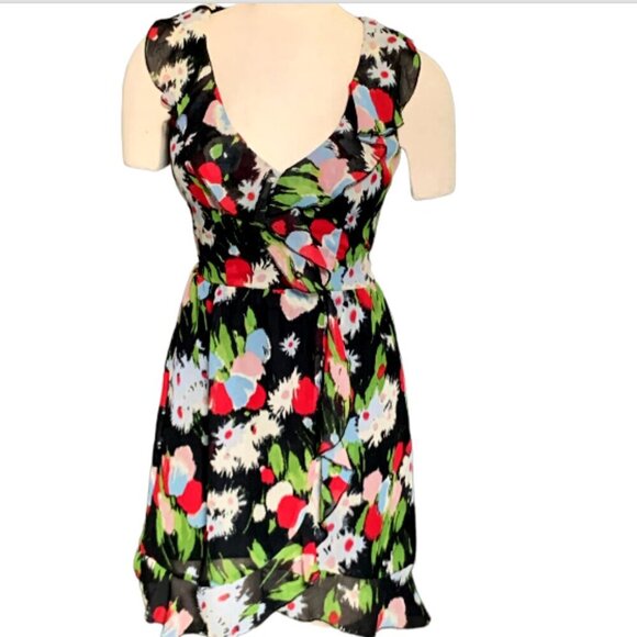 Mimi Chica Floral Faux Wrap Ruffle V-Neck Dress Sz XS #109K - Picture 1 of 8
